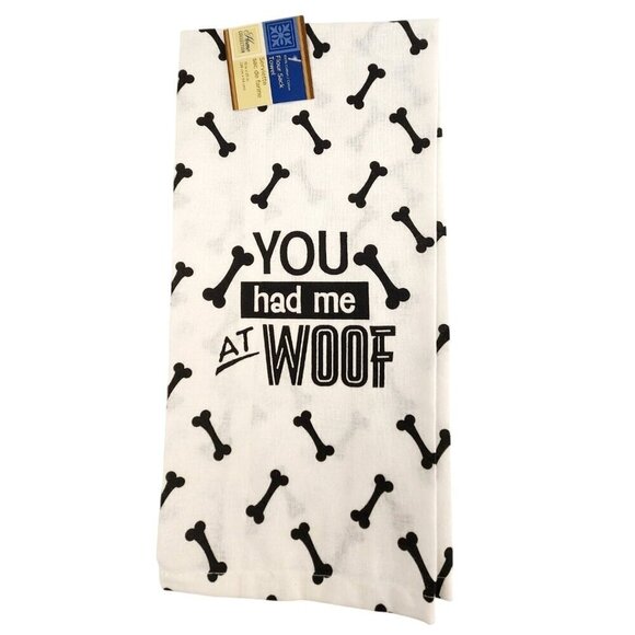 Set Of 3 "You Had Me At Woof" Dog Bone Print Cotton Flour Sack Towels 15 x 25" - Picture 4 of 5